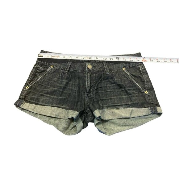 American Eagle Micro Mini Low Rise Cuffd Shorts Womens 6 2000s Dark Denim Hottie - Picture 3 of 8